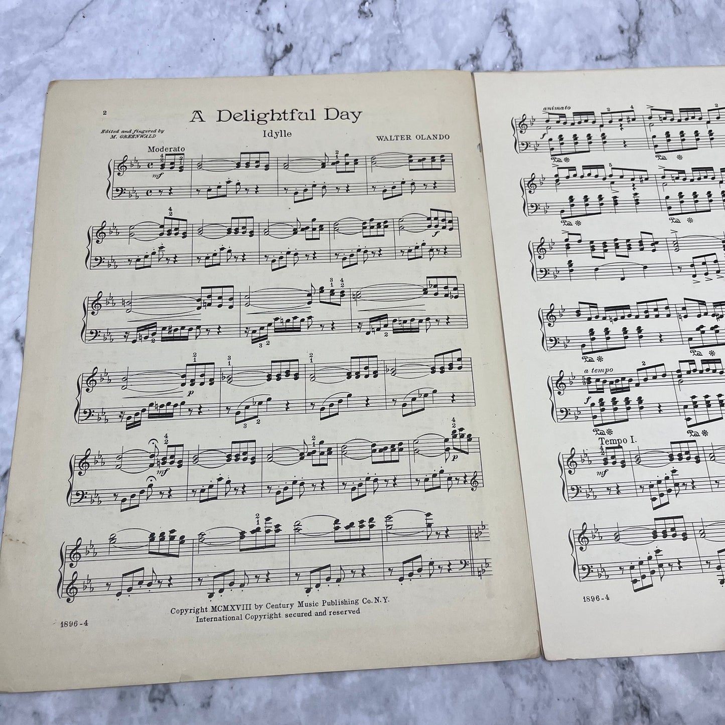 1918 Sheet Music -  A Delightful Day - Idylle by Walter Orlando No. 1896 V39-4