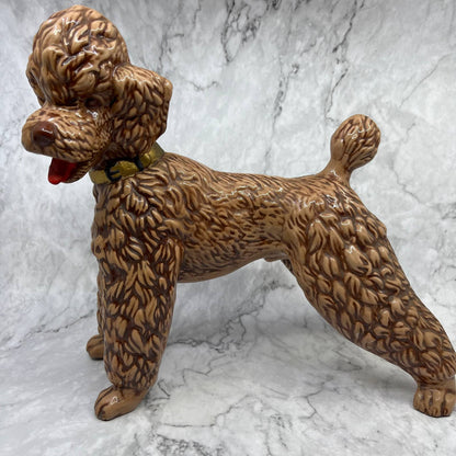 Vintage MCM Porcelain Brown Chocolate Standard Poodle Statue Figurine 13x11 TJ1