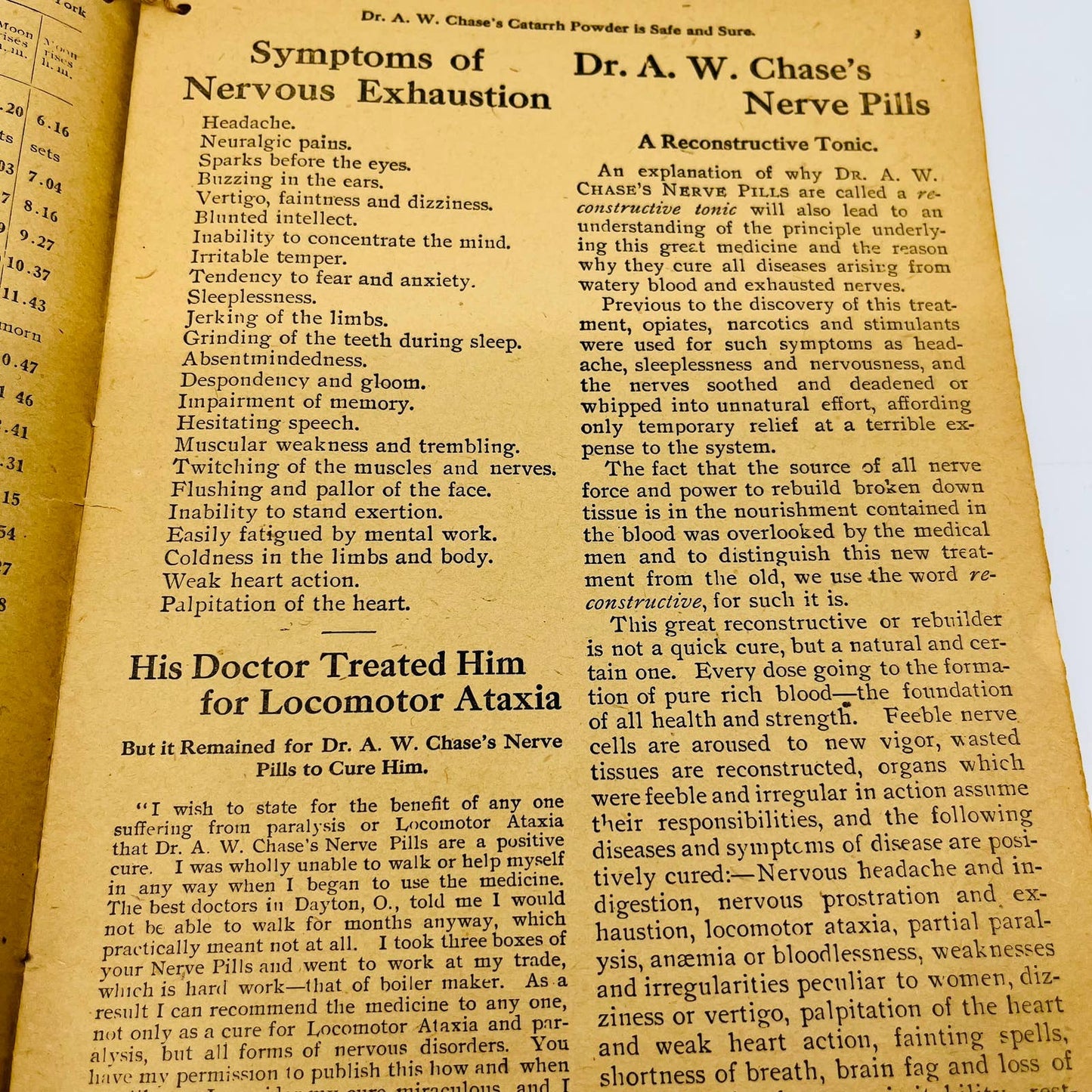 1908 Dr. Chase’s Almanac Quack Medicine Nerve Tonic Ointment Booklet C10