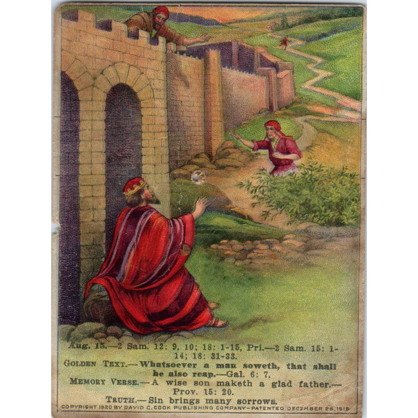 1920 Christian Lesson Picture Card The Sins and Sorrows of David SE5
