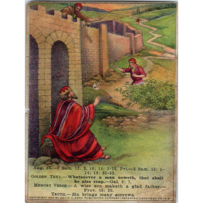 1920 Christian Lesson Picture Card The Sins and Sorrows of David SE5