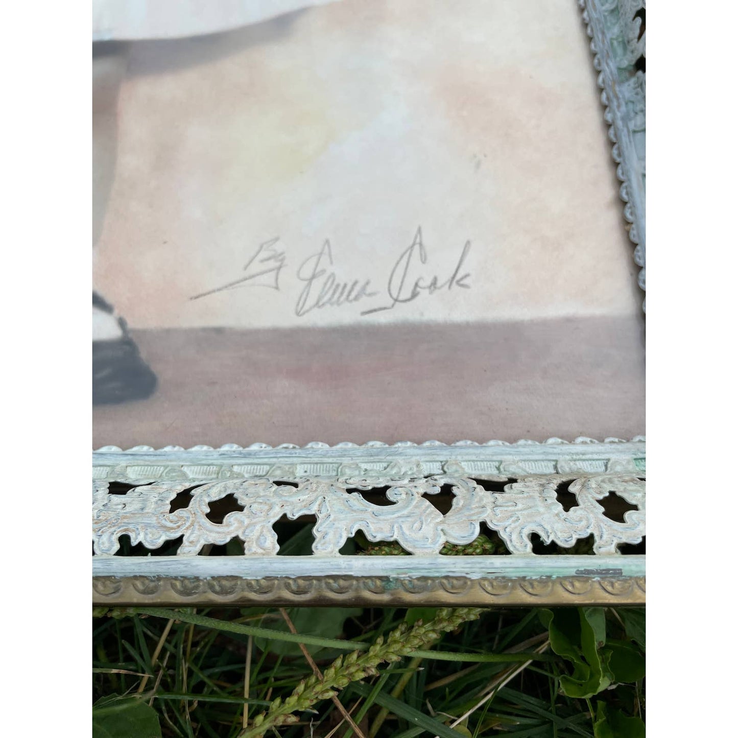 Vintage Framed Original Signed Portrait of Little Girl by Eliva Cook