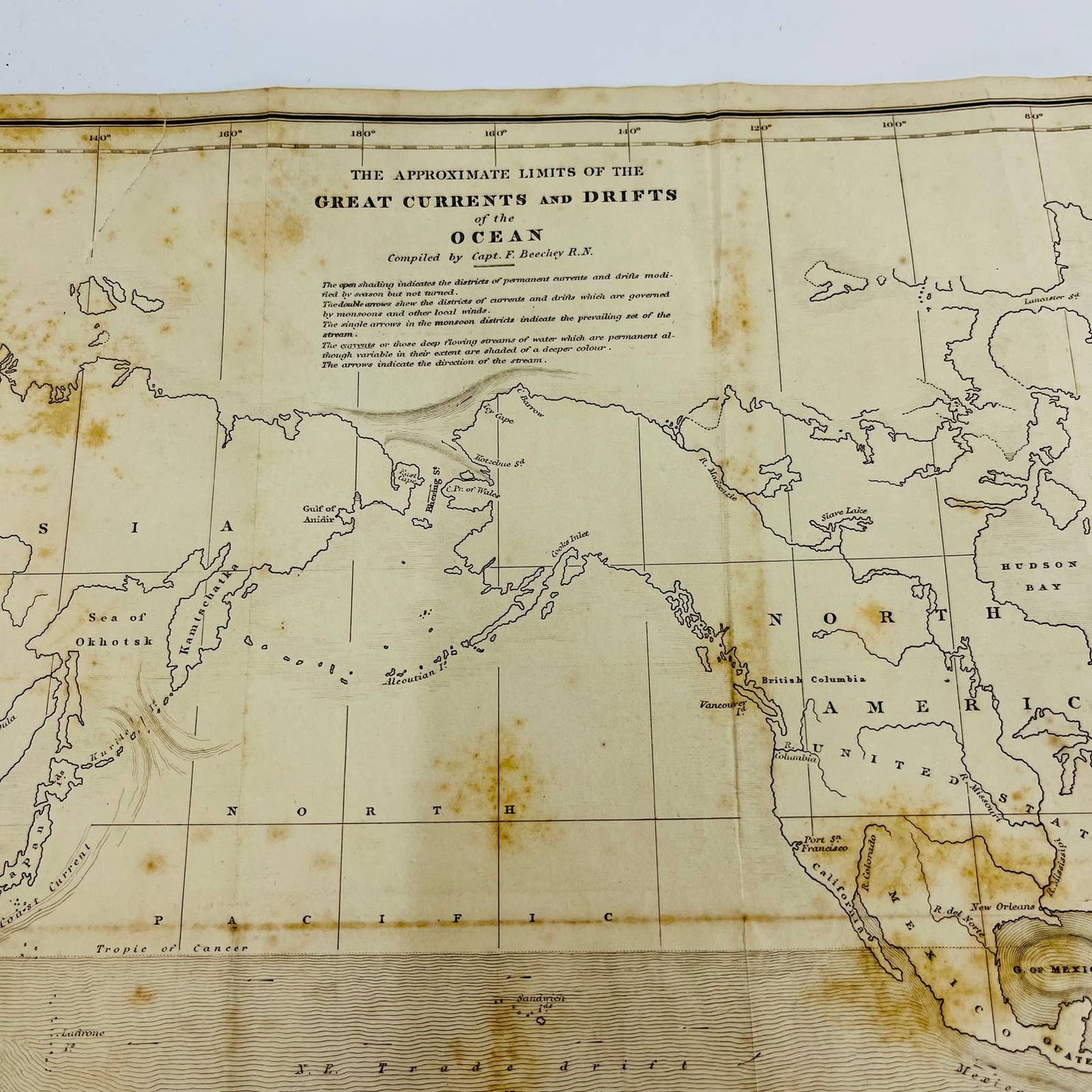 Original 1859 Civil War Map Great Currents and Drifts of the Ocean 13 x 23” FL1