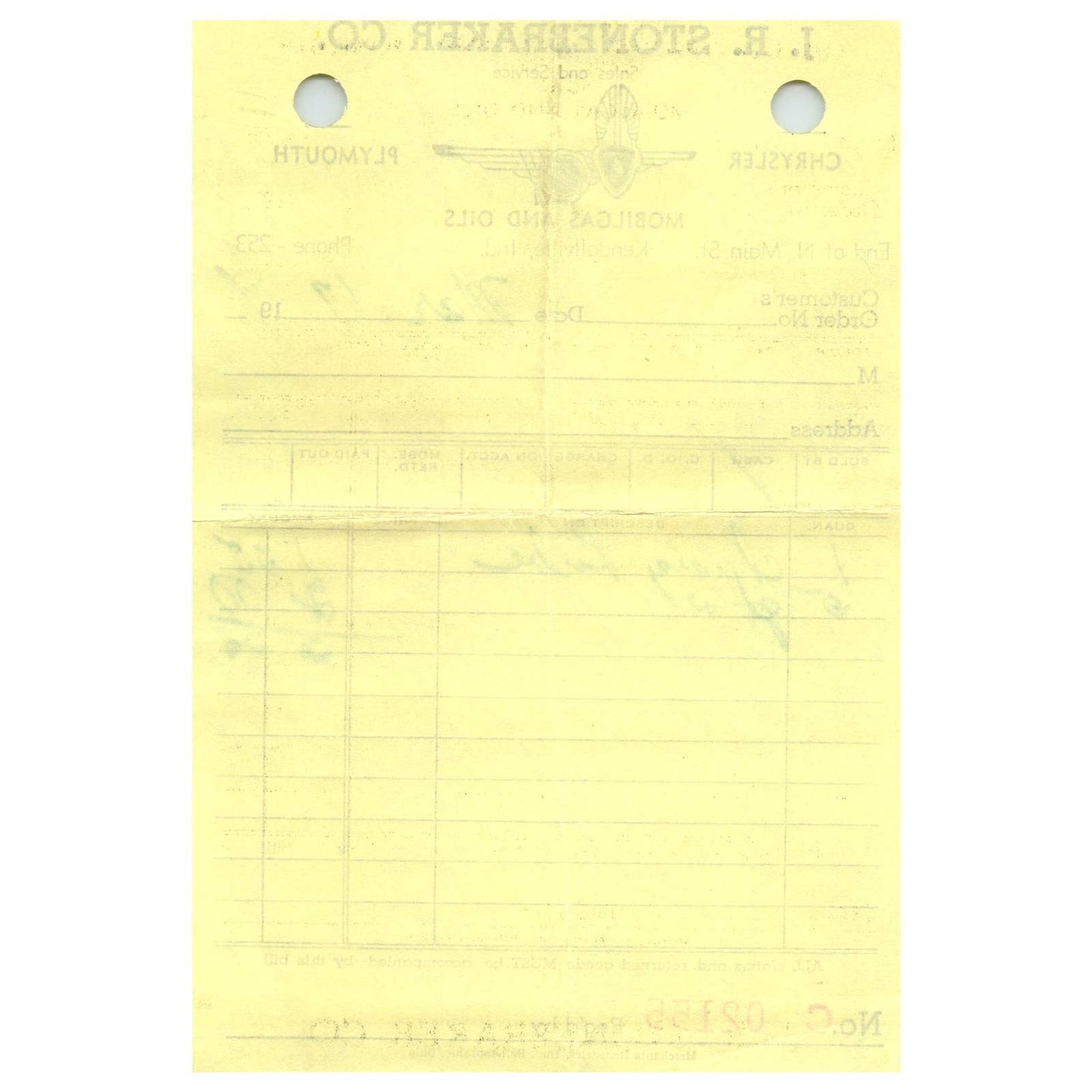 1949 JR Stonebraker Co. Mobilgas and Oils Letterhead Kendallville IN AD8-4