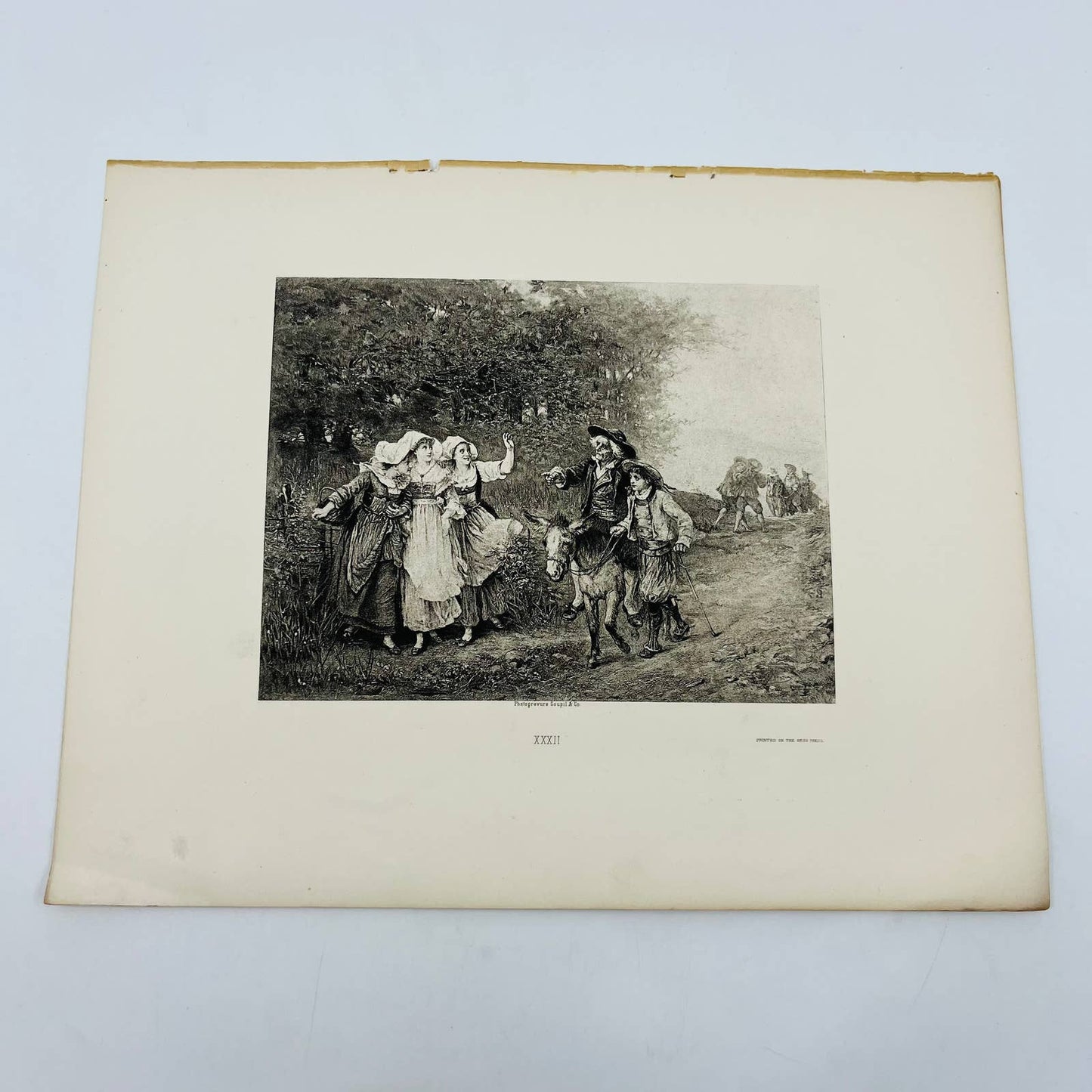 1880s Victorian Art Print Engraving The Miller, His Son and the Ass E. LeJune