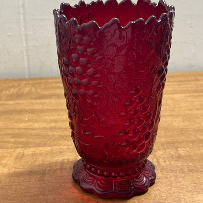 Vintage IMPERIAL GLASS Ruby Red Pressed Glass Harvest Grape Footed Vase 6” TB2