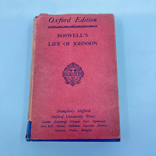 1924 Boswell's Life of Johnson: Volume I.-1709-1776 Hardcover Dust Jacket TF1