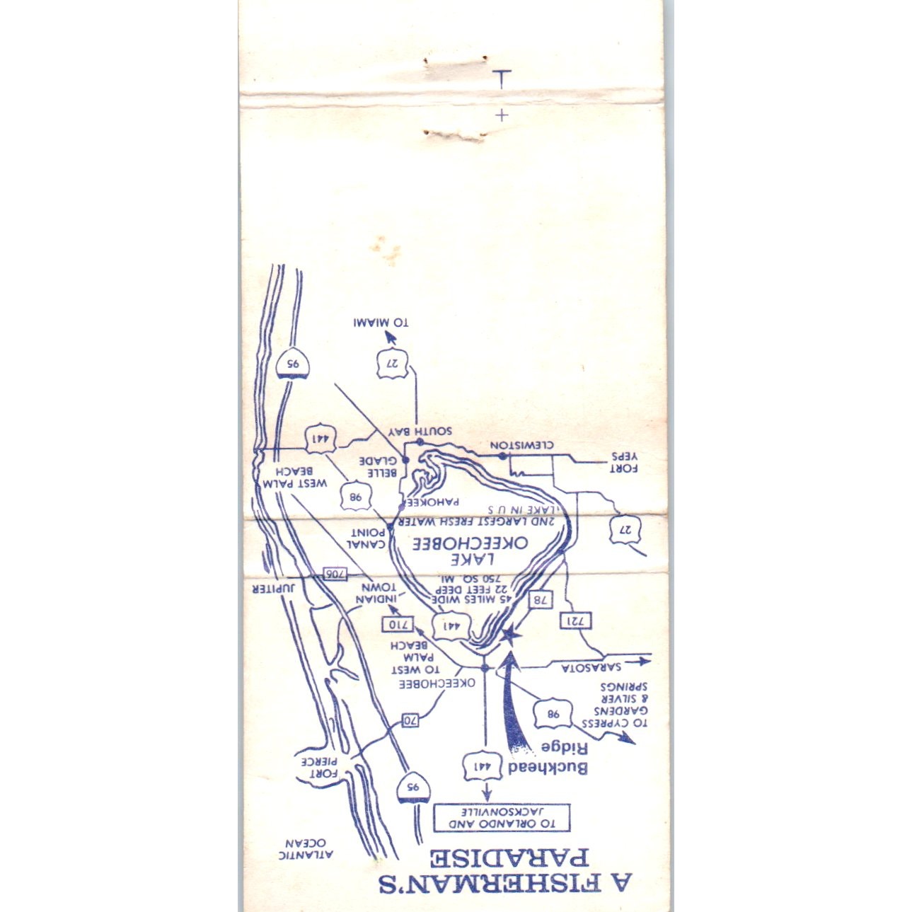 Buckhead Ridge Marina Okeechobee FL Advertising Matchbook Cover MM10-3