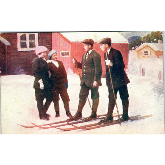 Boys Skiing in Norway c1910s Original Postcard P2-9
