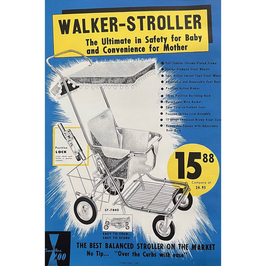 1960 Walker Stroller Gambles 100 Retail Store Display Advertising Poster 13.5x20