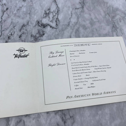 Original Vintage 1950s Pan Am Airlines Hawaii In-Flight Service Dinner Menu TD8