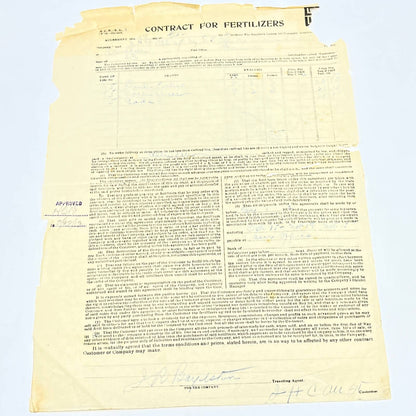 1913 Southern Cotton Oil Company Contract for Fertilizers Allendale SC AB9