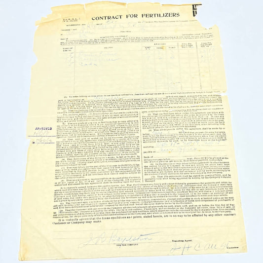 1913 Southern Cotton Oil Company Contract for Fertilizers Allendale SC AB9
