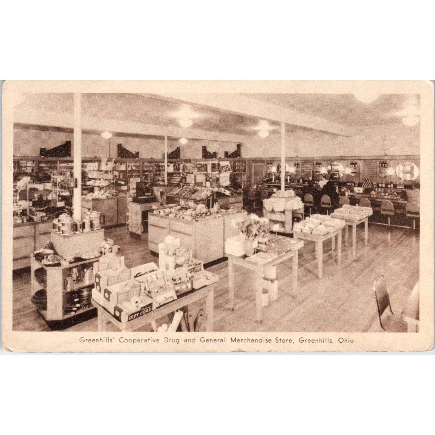 Antique Postcard Greenhills' Cooperative Drug Store Interior Greenhills Ohio TD9