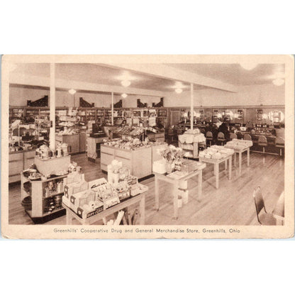 Antique Postcard Greenhills' Cooperative Drug Store Interior Greenhills Ohio TD9