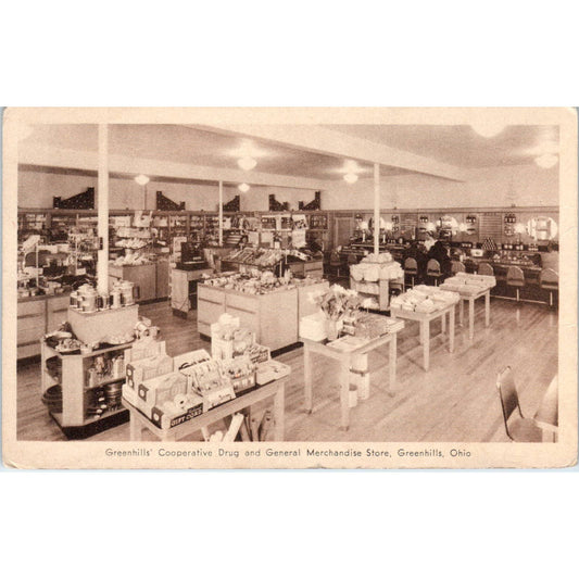 Antique Postcard Greenhills' Cooperative Drug Store Interior Greenhills Ohio TD9
