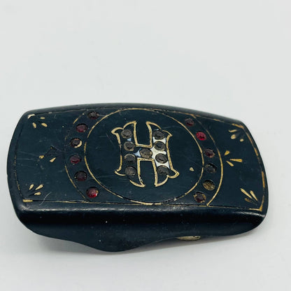 Vintage Bakelite Rhinestone Monogrammed “H” Belt Buckle 2” SB3