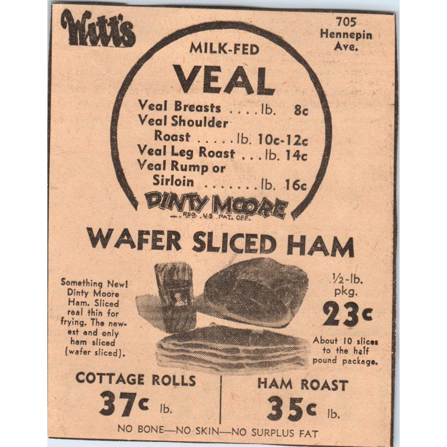 1935 Minneapolis Journal Newspaper Ad Witt's Meat Market Hennepin Ave FL5-5