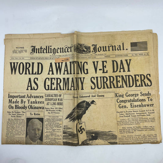 1945 May 8 - Pennsylvania Intelligence Journal - Germany Surrenders WWII FL4