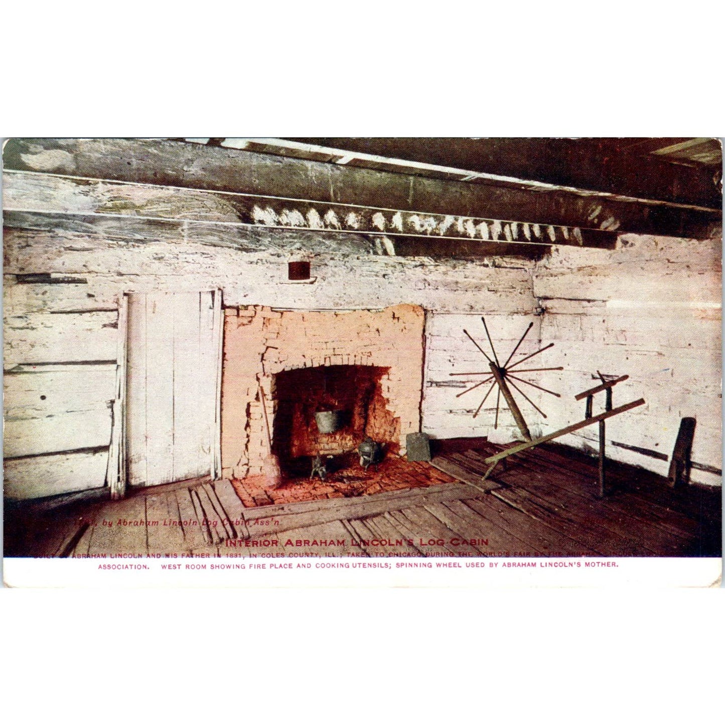 Abraham Lincoln's Log Cabin Interior View Original Postcard TK1-27