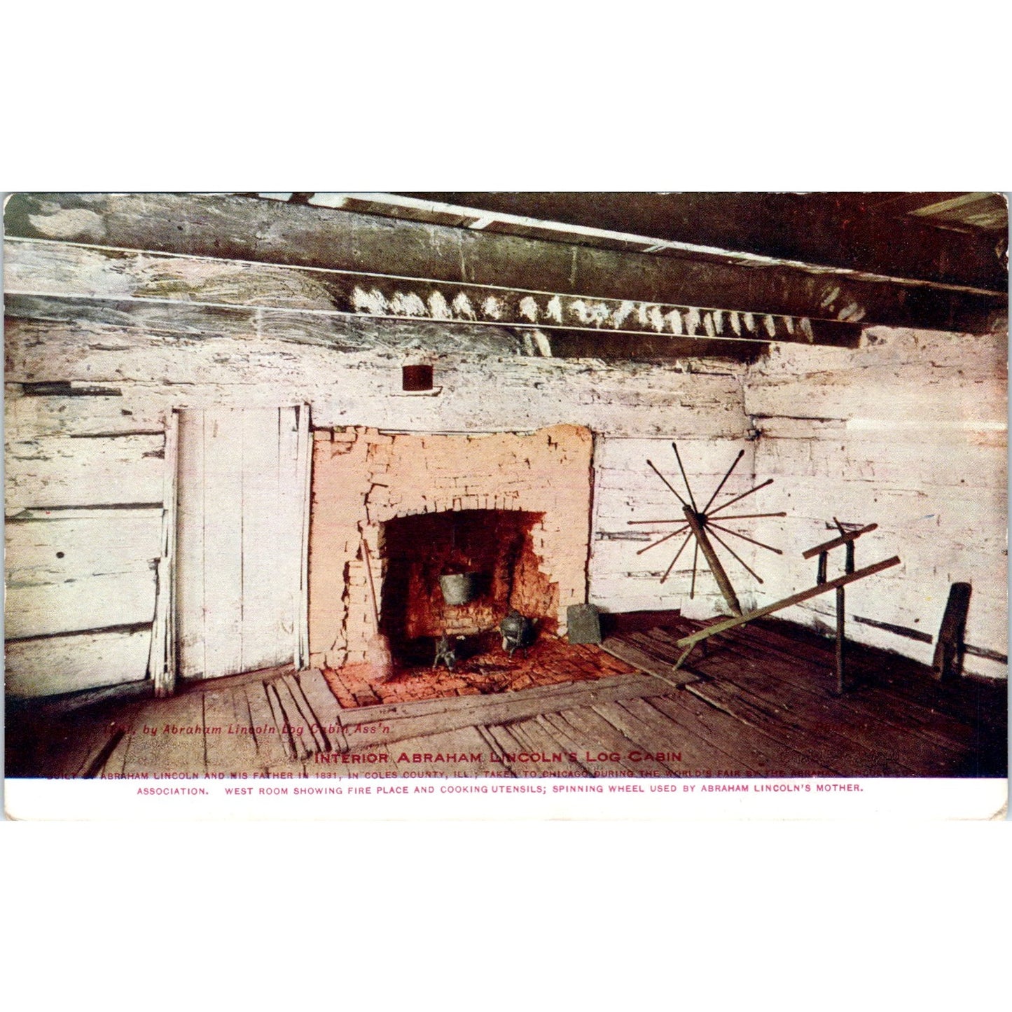 Abraham Lincoln's Log Cabin Interior View Original Postcard P1-12