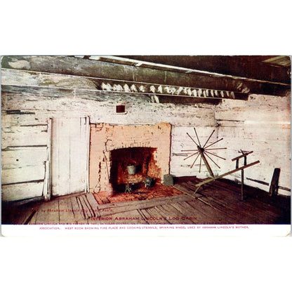 Abraham Lincoln's Log Cabin Interior View Original Postcard P1-12