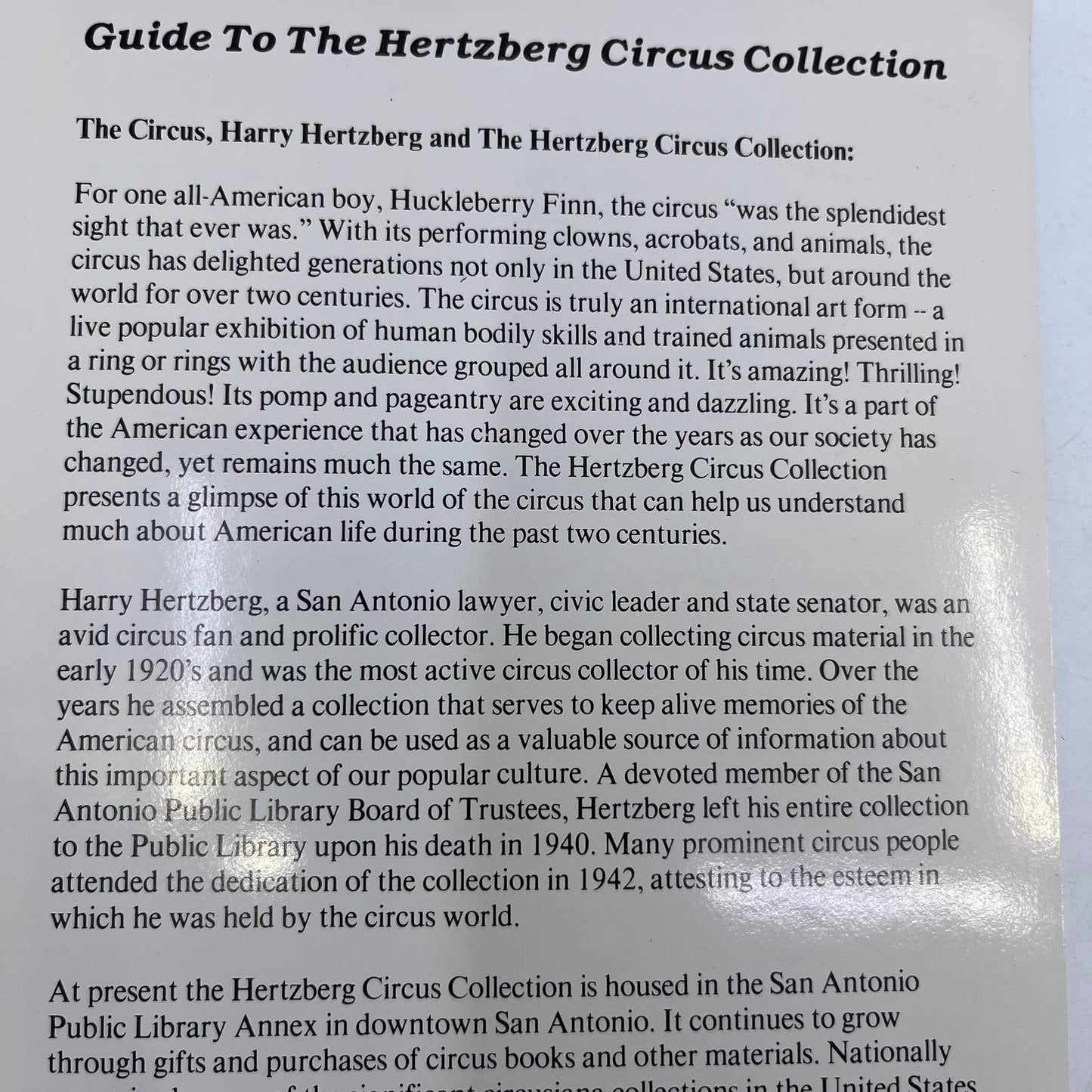 1970s Hertzberg Circus Booklet, Brochure and Postcard Set San Antonio TX TH8