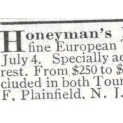 Honeyman's Private Tours Plainfield New Jersey - 1903 Original Ad TJ8-7-7