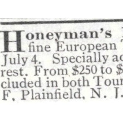 Honeyman's Private Tours Plainfield New Jersey - 1903 Original Ad AK5-S34