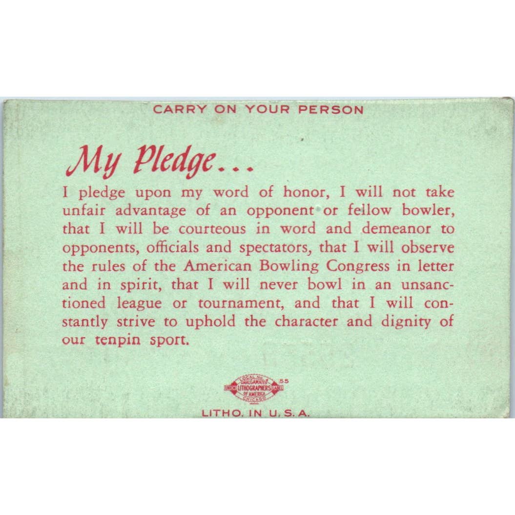 1950 American Bowling Congress Milwaukee Membership Card Eagles 750 SE5-33