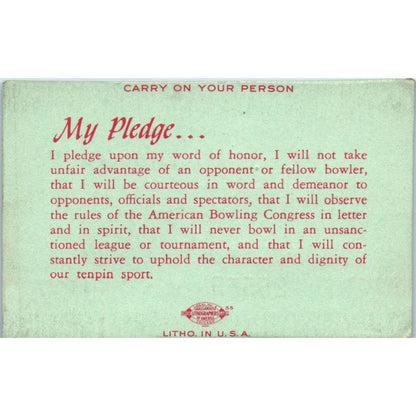 1950 American Bowling Congress Milwaukee Membership Card Eagles 750 SE5-33