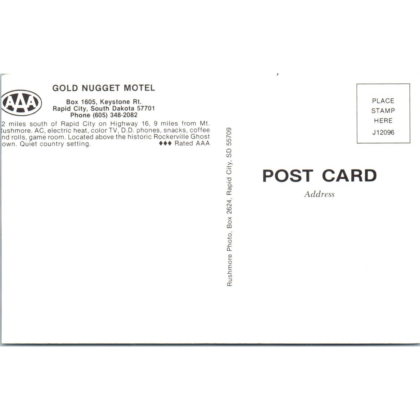 Gold Nugget Motel Rapid City SD AAA Original Postcard TK1-P13