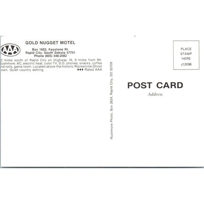 Gold Nugget Motel Rapid City SD AAA Original Postcard TK1-P13