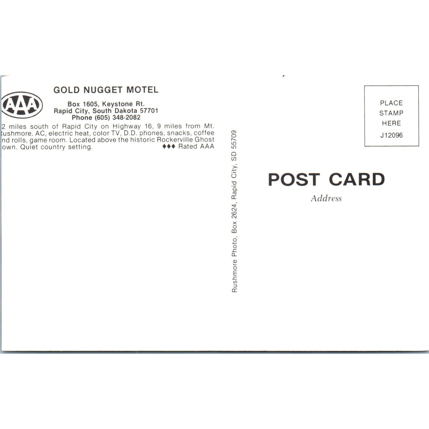 Gold Nugget Motel Rapid City SD AAA Original Postcard P2-3