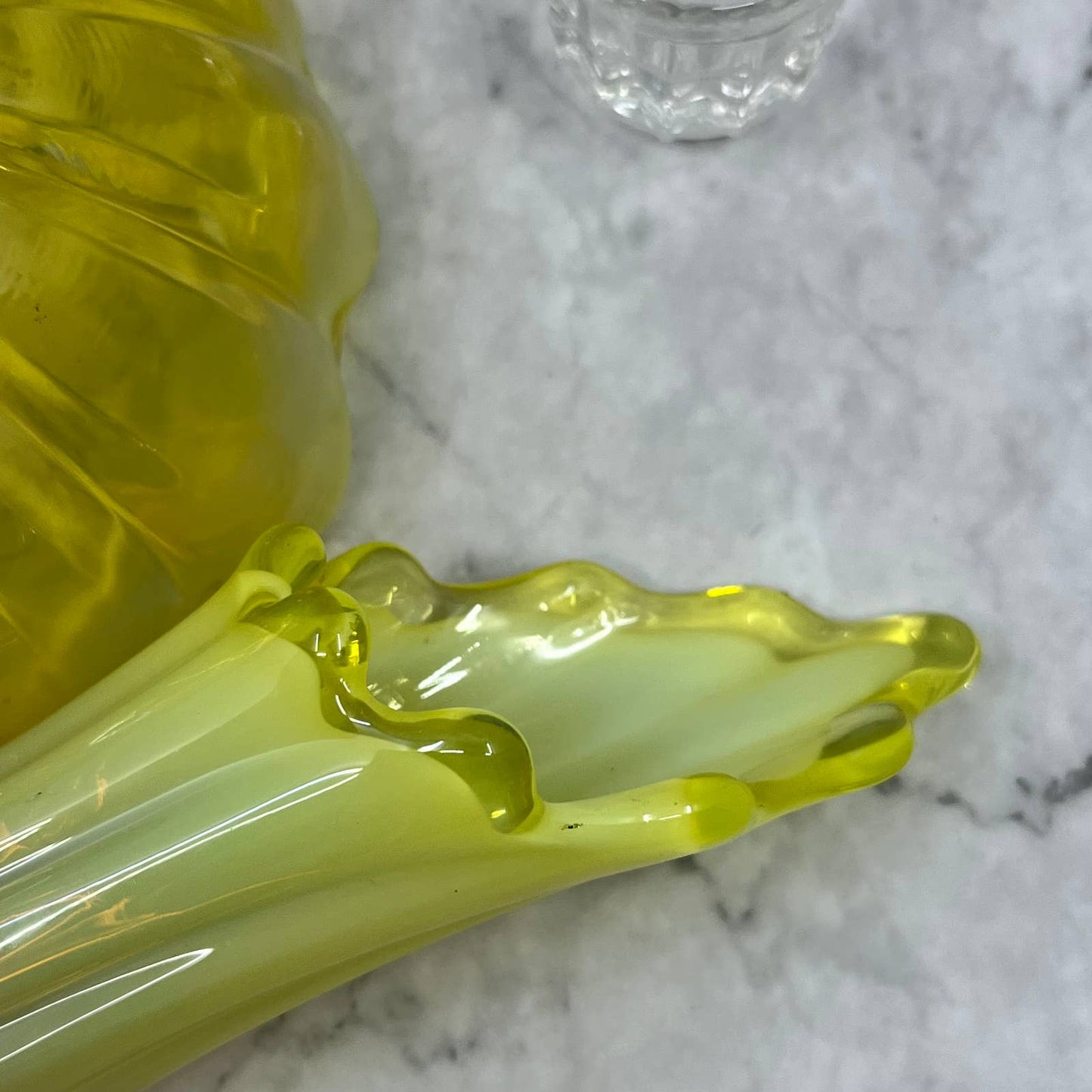 Fostoria Heirloom Opalescent Yellow Vaseline Glass Table Charm Set Glows TA9