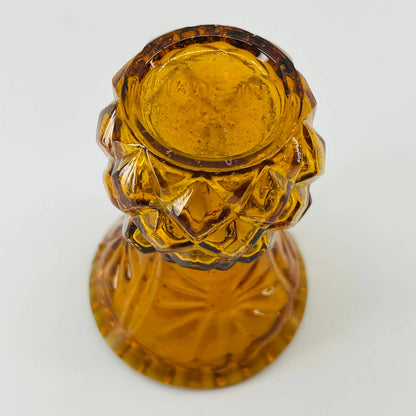 Vintage Amber Indiana Glass Diamond Point Sawtooth Edge Toothpick Holder 3” SA1