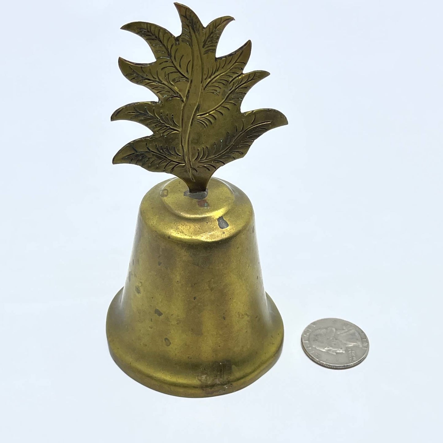 Vintage Art Nouveau Brass Leaf Handle Novelty Dinner Bell 5" TF5