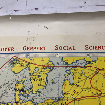 LARGE Vintage 1955 Denoyer-Geppert Co. Wall Map Medieval Commerce and Industries