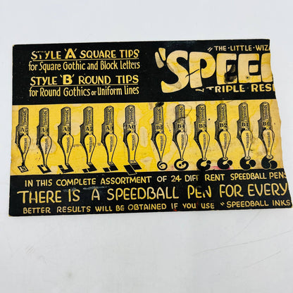 Vtg Speedball Fountain Pen Display Backer Advertising Incomplete C12