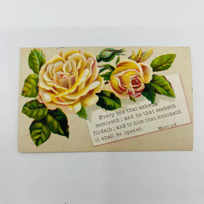 1880s Victorian Christian Verse Card Matthew 7:8 Roses AA2