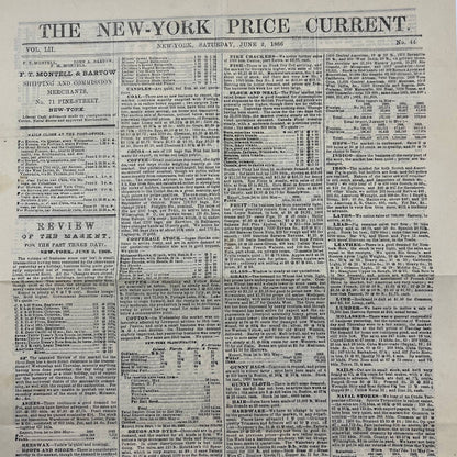 1866 New York Price Current Newspaper Stock Market Review June 2 No. 44 AC2