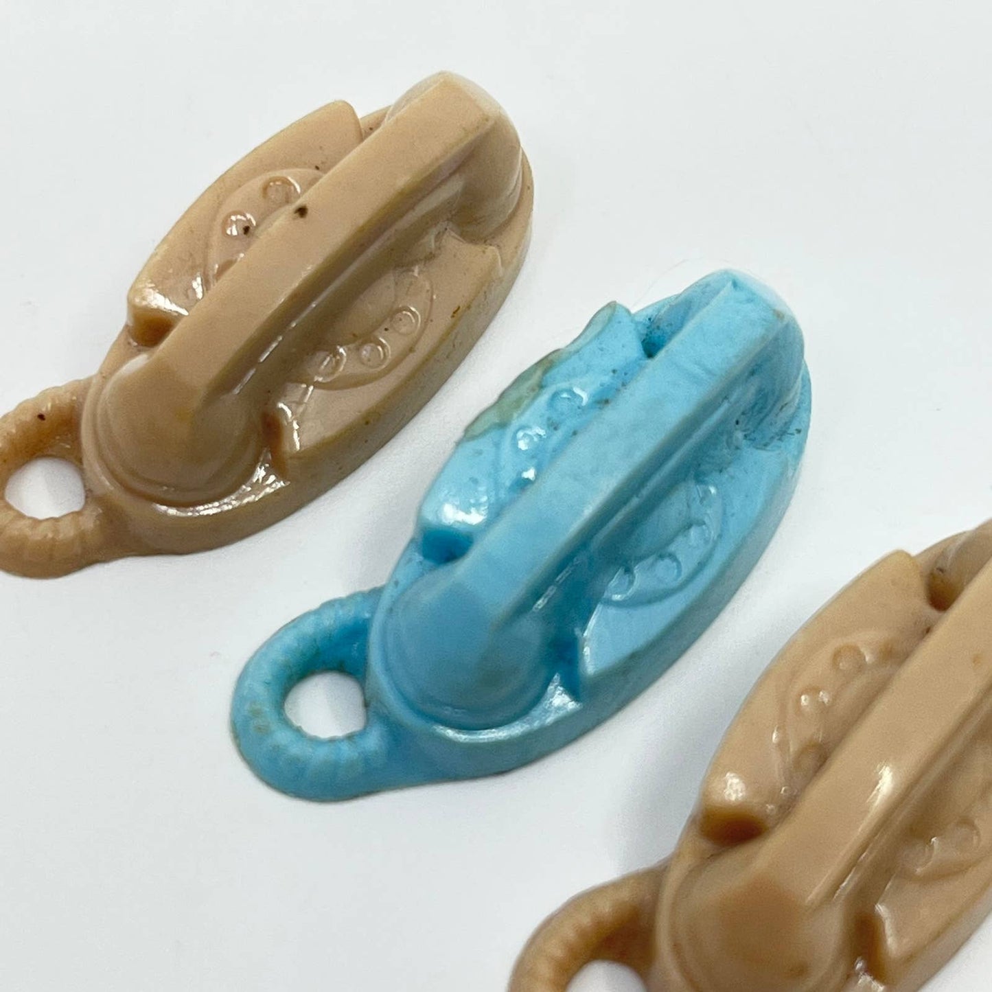 Vintage Celluloid Rotary Telephone Mini Key Chain FOB Doll House Set of 3 SC3