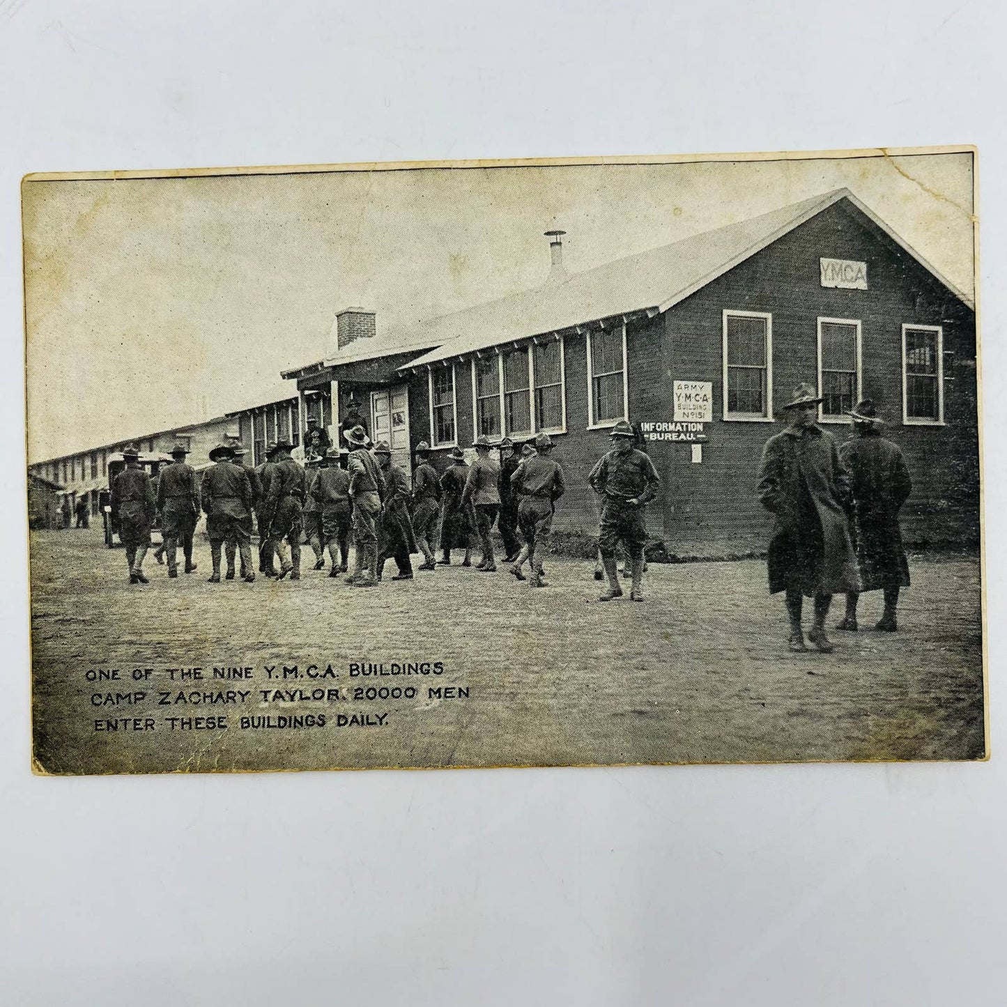 c1918 Postcard WWI Soldiers at YMCA Building Camp Zachary Taylor KY PA9