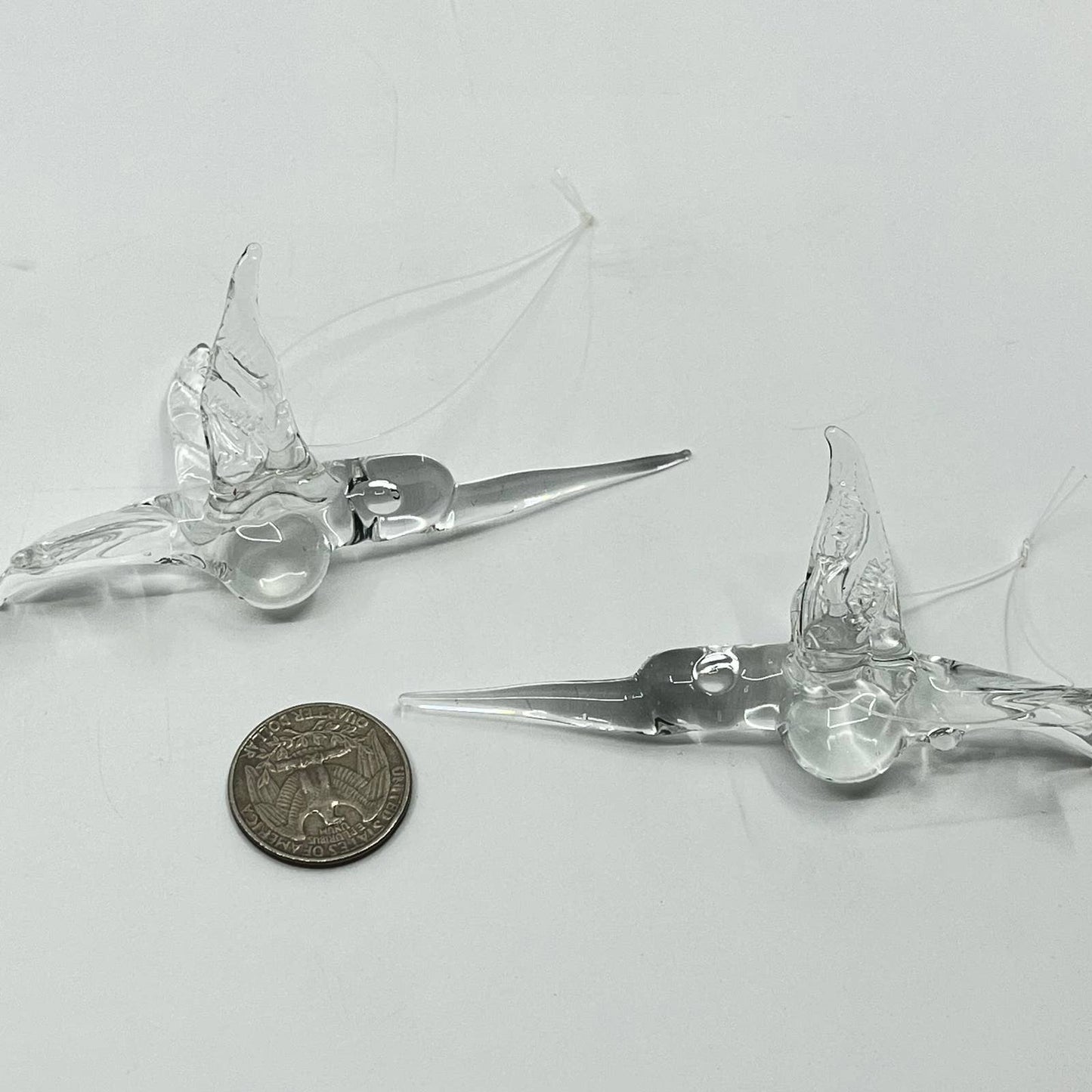 Vintage Blown Art Glass Hummingbird Christmas Ornament Set of 2 SC8