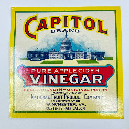 1920s CAPITOL Brand Vinegar Label Winchester, Virginia 4x4 Gloss FL3