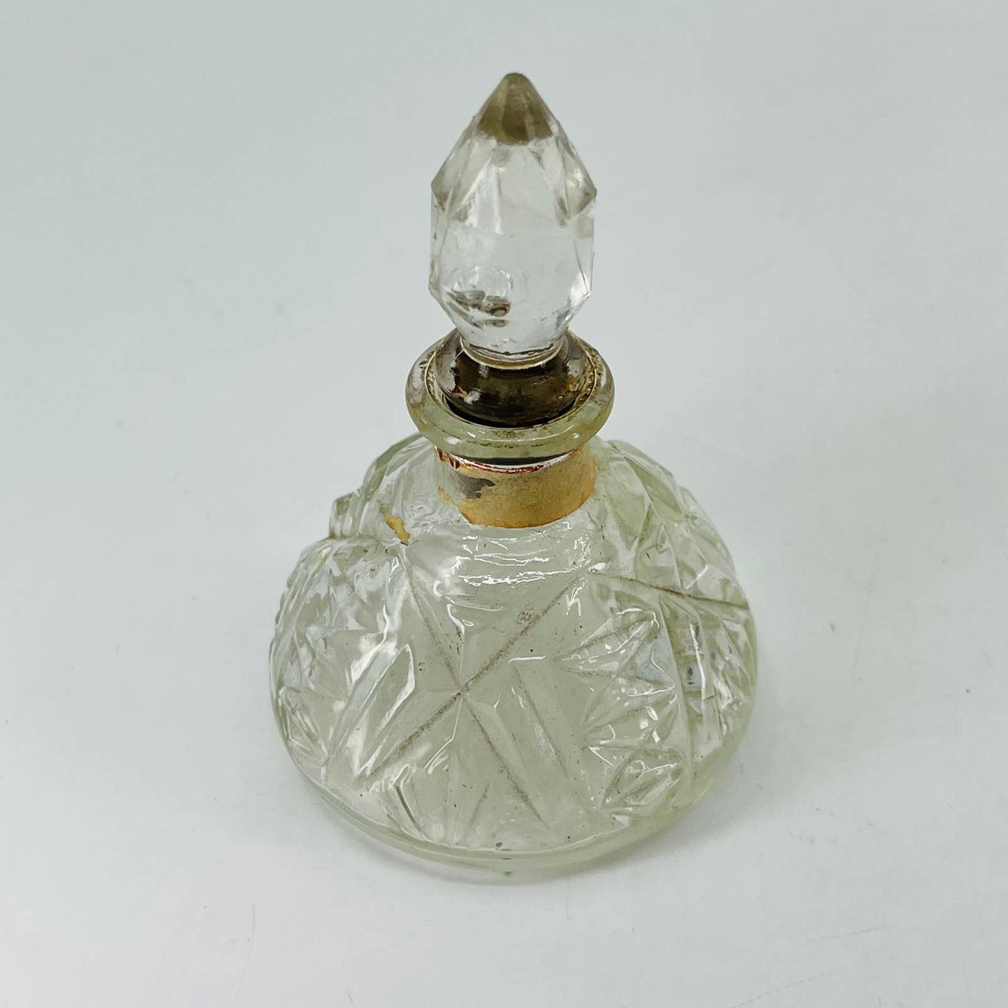 1930s Cut Crystal Glass Miniature Perfume Bottle With Stopper 3.5” SA6