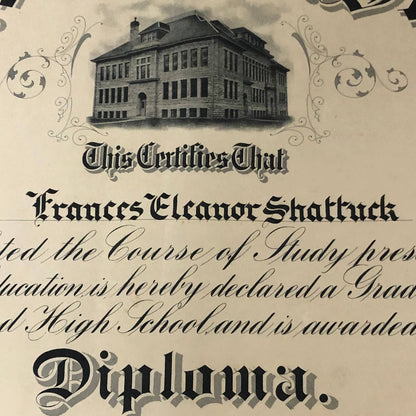 1924 Rushford High School Diploma Francis Eleanor Shattuck Austin Minnesota RU1