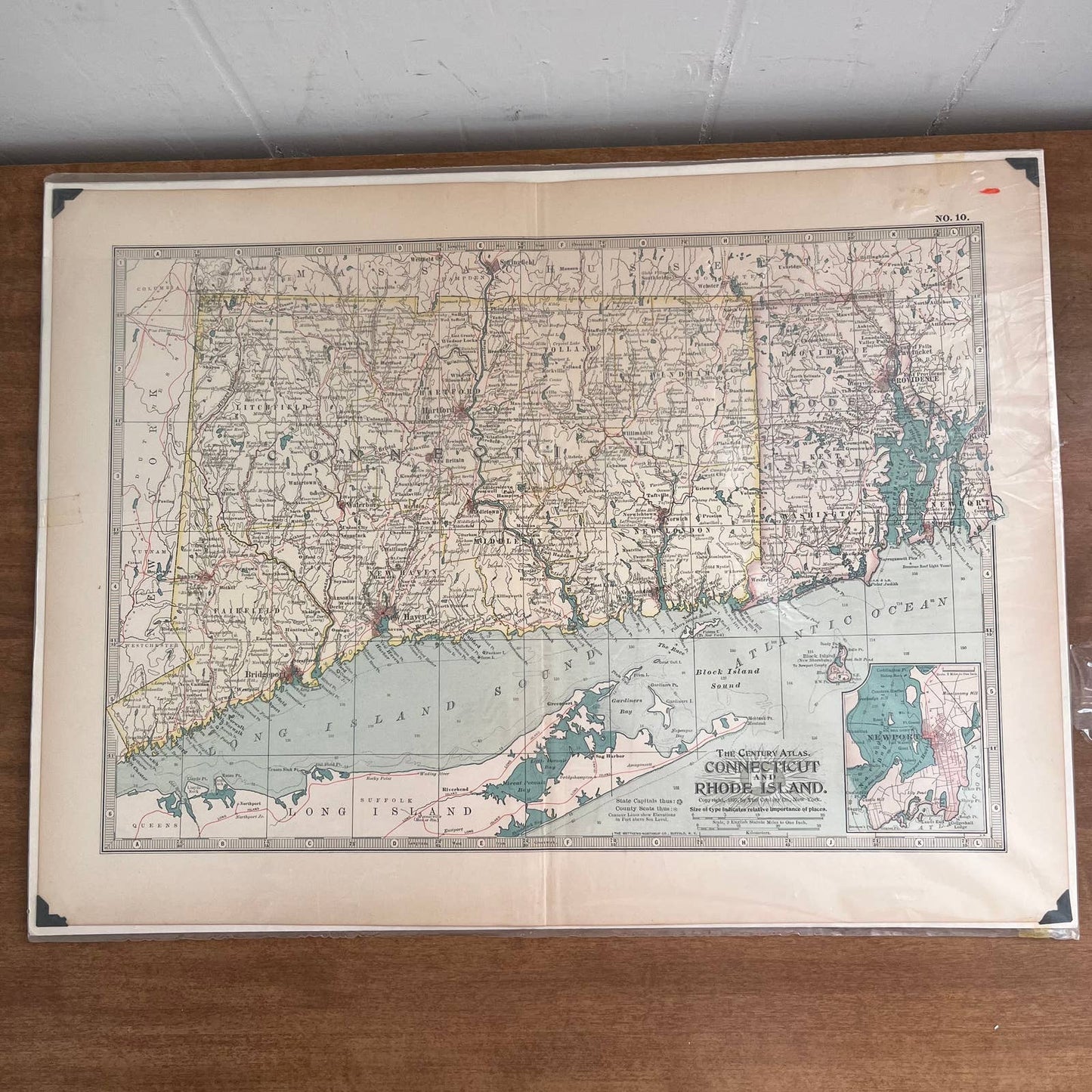 1897 The Century Atlas Map of Connecticut & Rhode Island Color Engraved 12.5x17 FL5