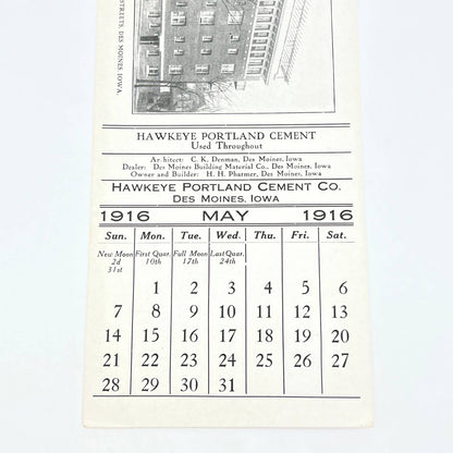 1916 Hawkeye Portland Cement Co Blotter Des Moines IA Coronado Apartments AB8