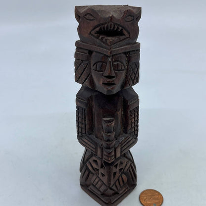 Vtg Mexican Pre Columbian Aztec Maya Priest Wood Totem Yucatan Mexico 6" TH7-2